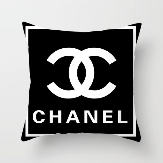 Chanel Pillow Cover black with big logo fancy