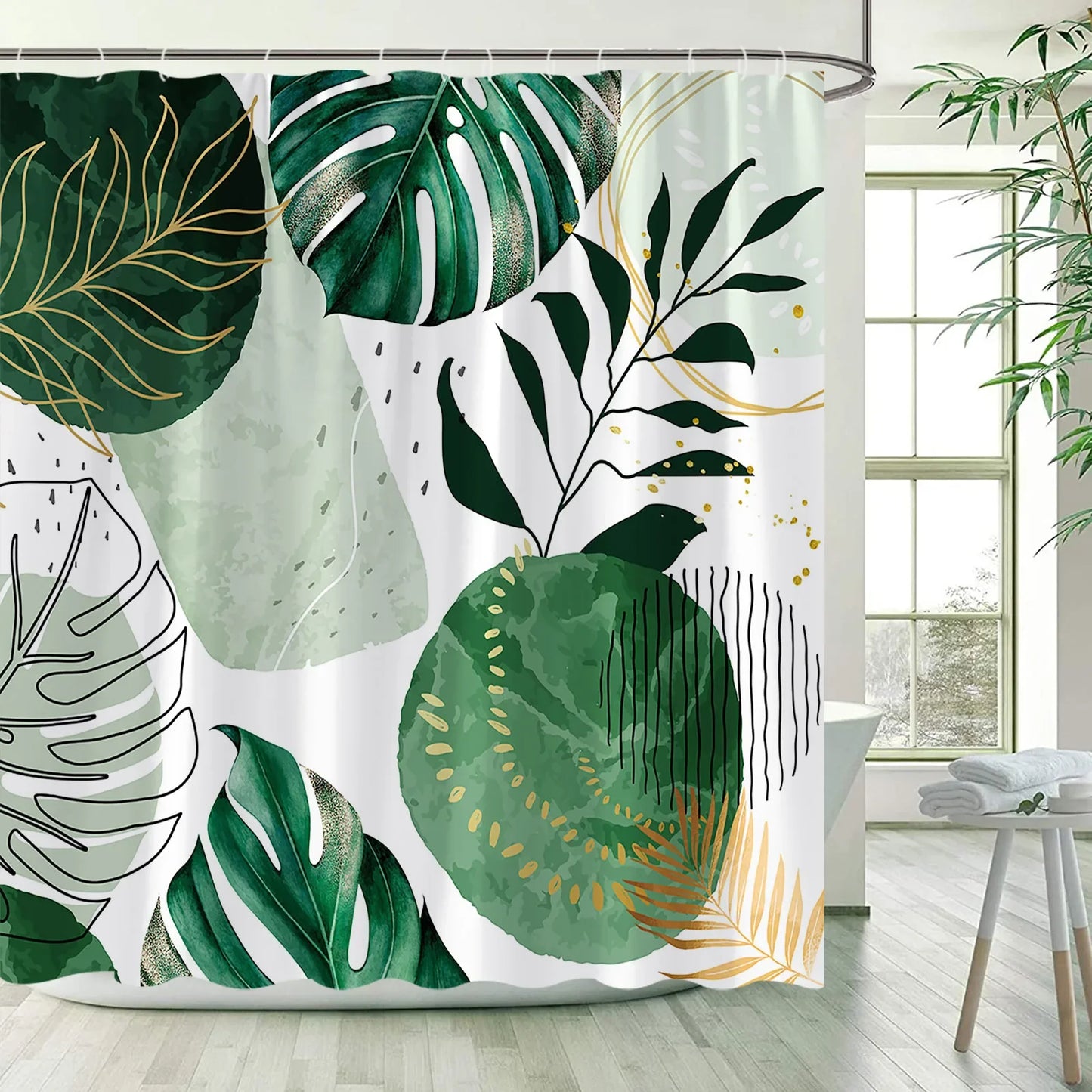 green shower curtain