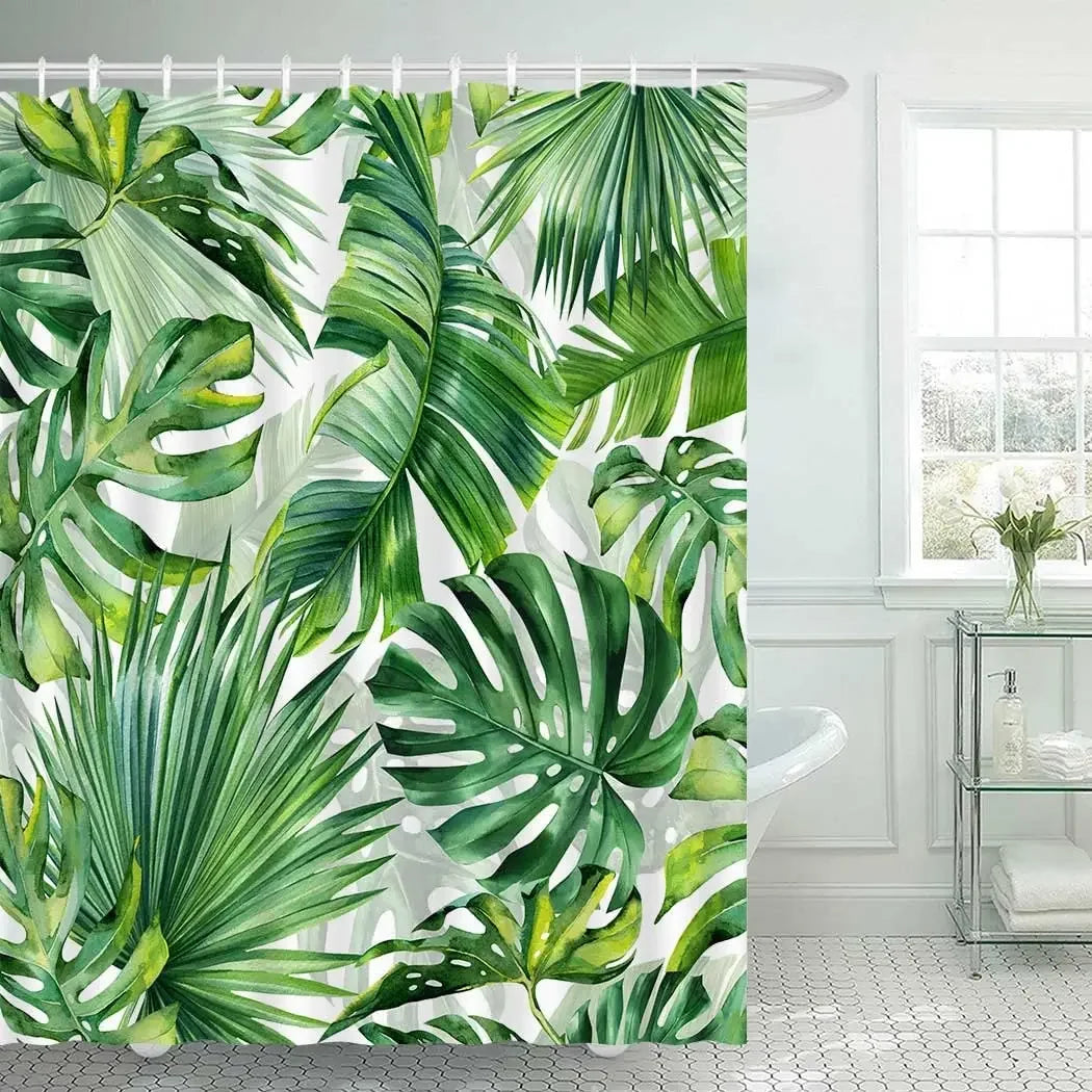 green shower curtain