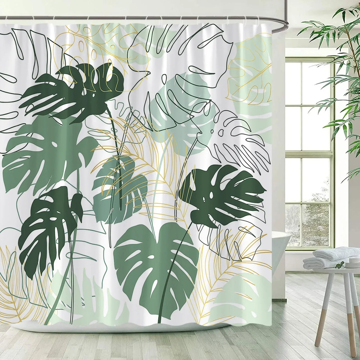 green shower curtain