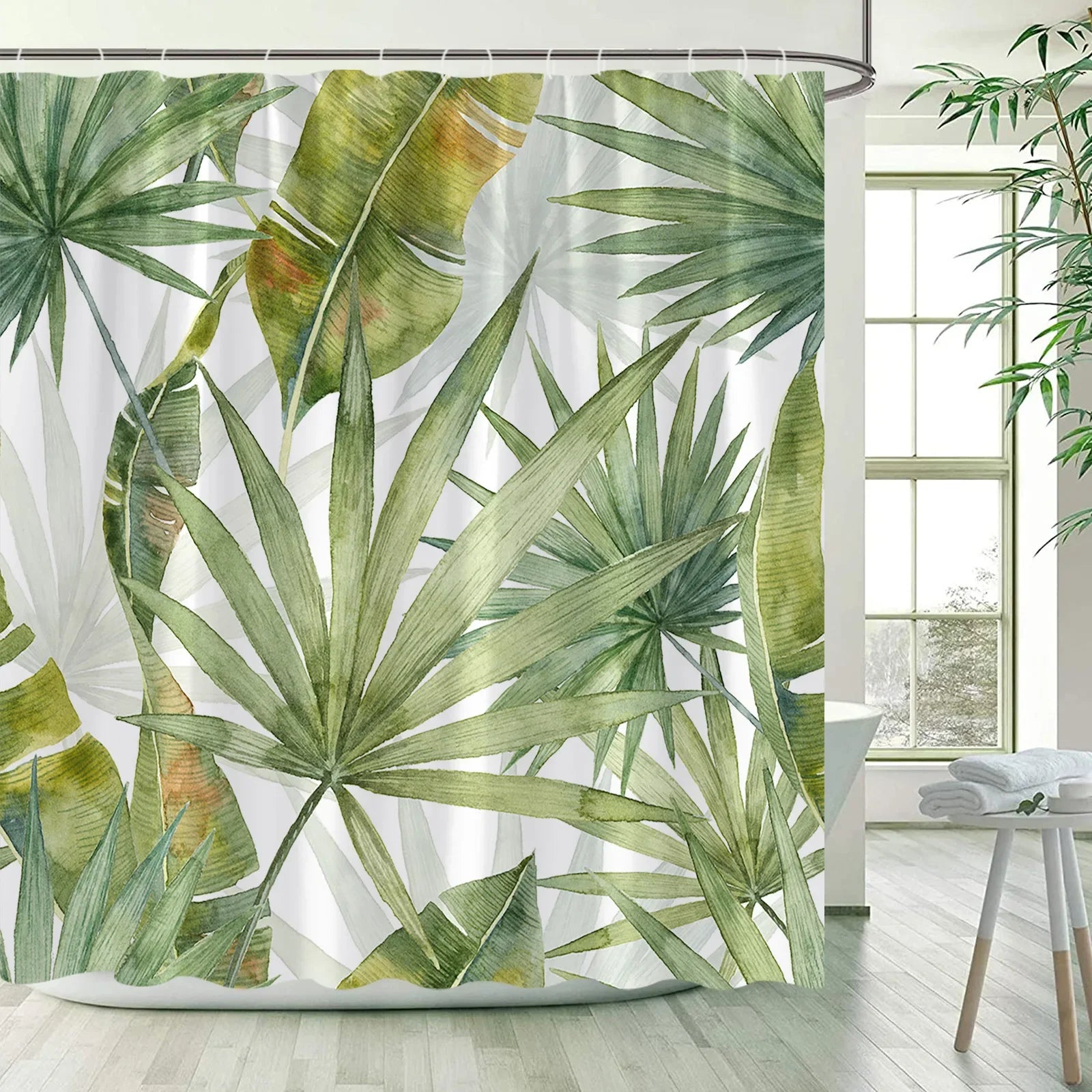 green shower curtain