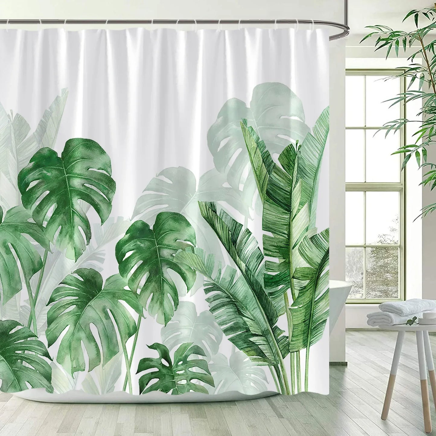 green shower curtain