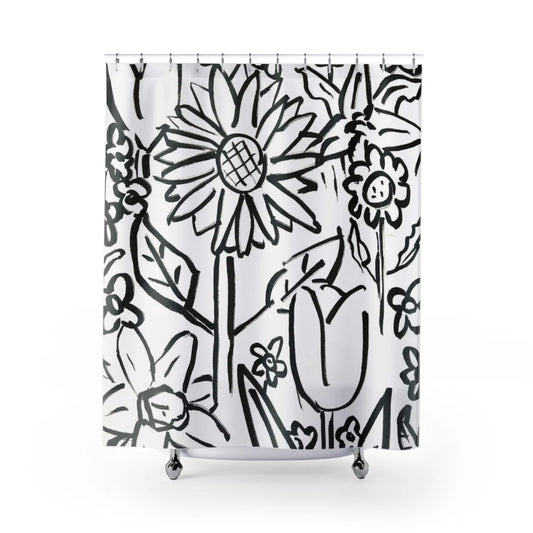 Shower Curtain Black and White Flowers Design amazing Coloring