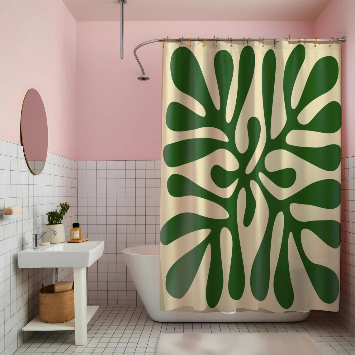 green shower curtain