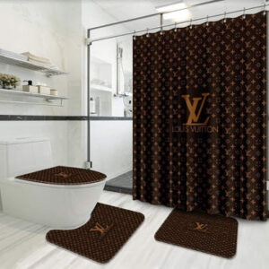 luxury Louis Vuitton shower curtain Dark brown designer bathroom set