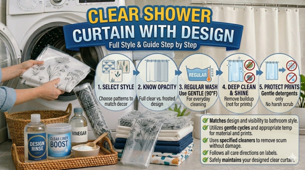 clear shower curtain with design
