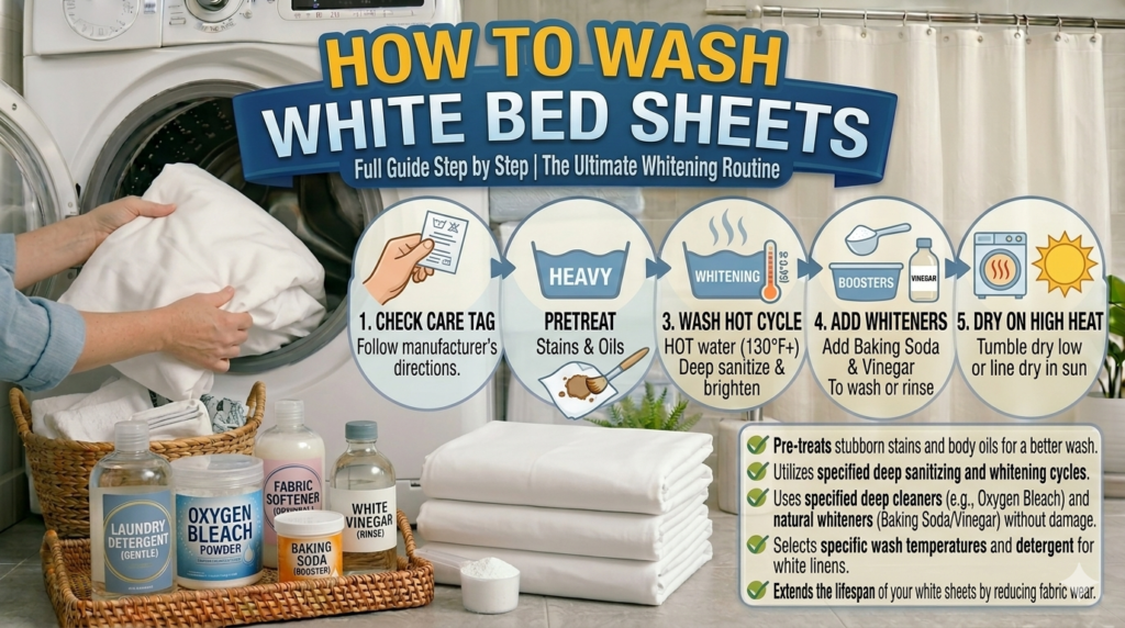 how to wash white bed sheets in the washing machine Full guide step by step